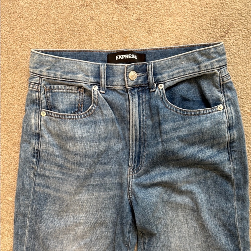 Express High Rise Blue Jeans with Distressed Finish